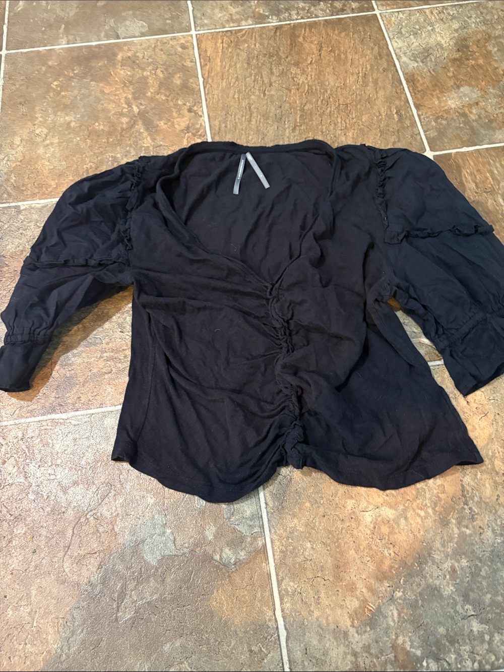 Anthropologie Women's Black Ruched Front Long Sleeve Top